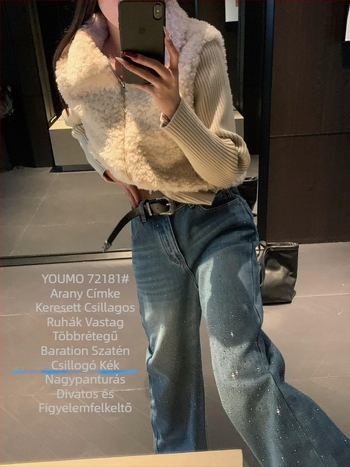 Női vastag denim széles lábú farmerek, magas derékkal, mikroelasztikus, vasalásmentes, japán-koreai lazább stílus