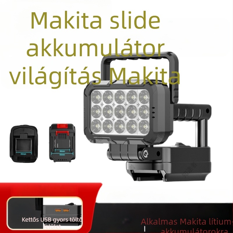 Akkumulátoros LED munka lámpa csúszófedéllel és dupla fogantyúval, 45–105W, PC magas hőállóságú test, hatótávolság ≥500 m