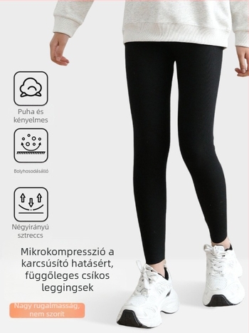 Lányoknak pamutból készült magas derekú, rugalmas nadrág tavasz–őszre, vékony anyagú, mindennapi viselet 140 cm feletti magasság esetén