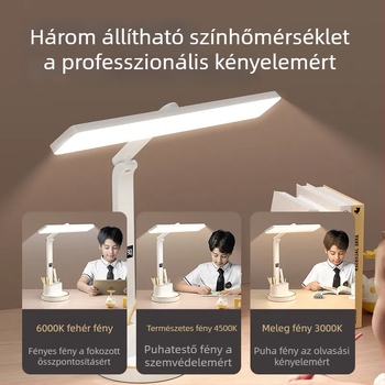 Multifunkciós, összecsukható asztali lámpa órával, szemvédő fény, hordozható, érintéses vezérlés, beépített lítiumakkumulátor, műanyag árnyékoló