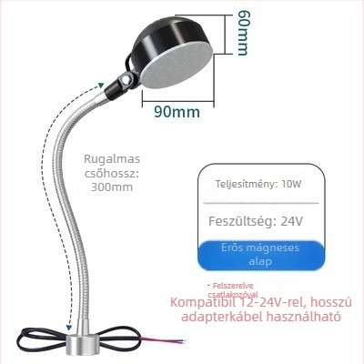 LED gépészeti munka lámpa, 10W, 220V/36V, erős mágneses alap, hosszú kar, CNC eszterga és marógéphez