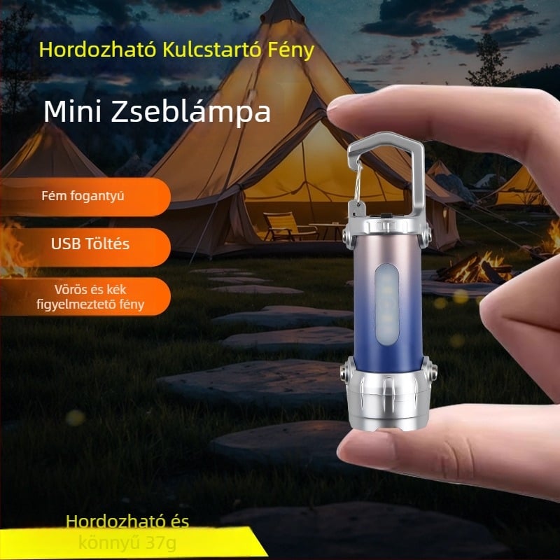 Többcélú kulcstartó LED lámpa – hordozható vészfény, újratölthető 400 mAh-s akkumulátor, 100–240 lm, vízálló