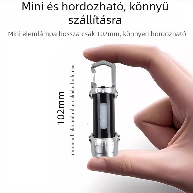 Többcélú kulcstartó LED lámpa – hordozható vészfény, újratölthető 400 mAh-s akkumulátor, 100–240 lm, vízálló