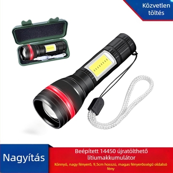 USB újratölthető mini zseblámpa alumíniumötvözetes testtel, 1200 mAh akkumulátor, LED világítás, többfunkciós power bank