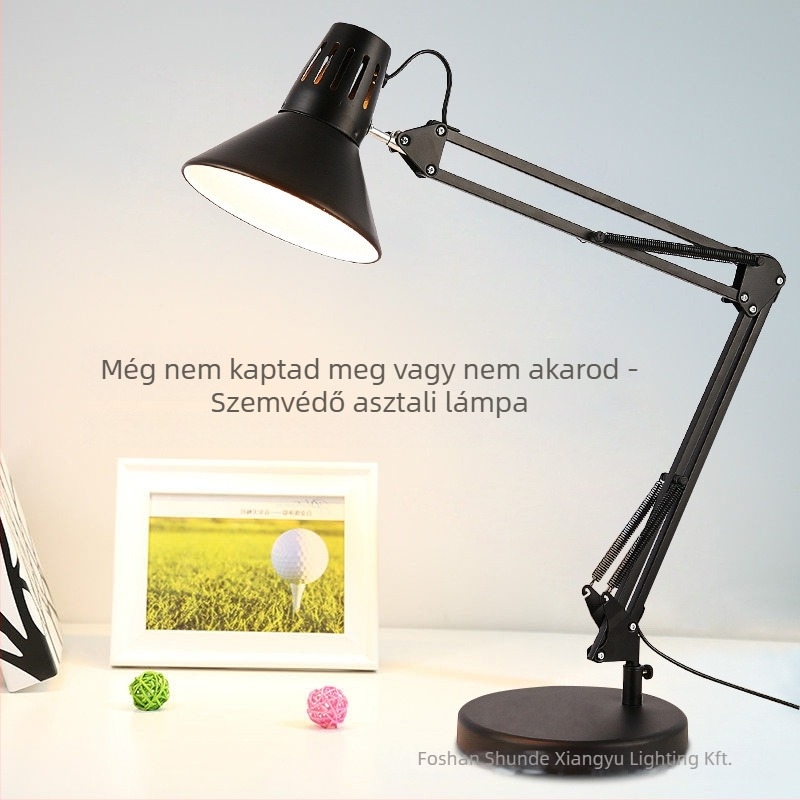 LED szemvédő asztali lámpa csíptetős, hosszú hajlékony kar, fém árnyékoló, gombos kapcsoló, 0-220V, modell 218
