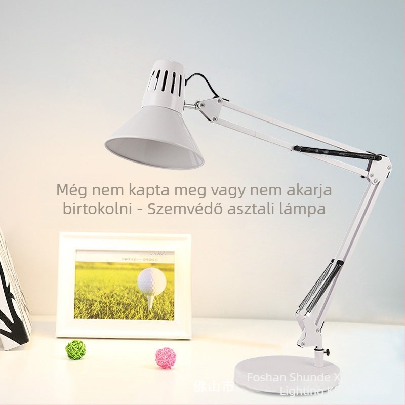 LED szemvédő asztali lámpa csíptetős, hosszú hajlékony kar, fém árnyékoló, gombos kapcsoló, 0-220V, modell 218