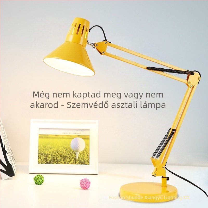 LED szemvédő asztali lámpa csíptetős, hosszú hajlékony kar, fém árnyékoló, gombos kapcsoló, 0-220V, modell 218
