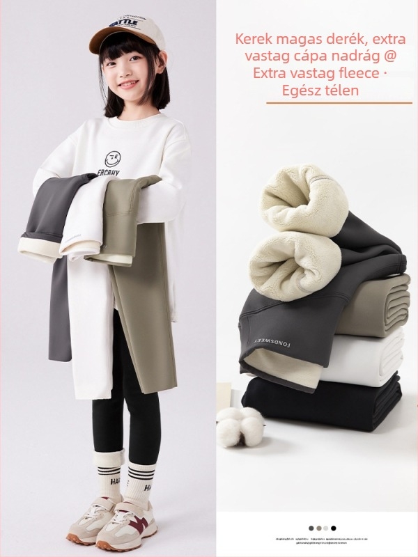 Lányoknak: Vastag fleece-szövésű cápa-stílusú leggings, téli vise, magas derekú, nylon 75% keverék, gumis derék, nyílás nélkül