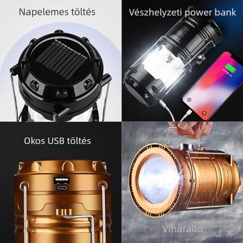 LED kempinglámpa, újratölthető, 6V, 10W