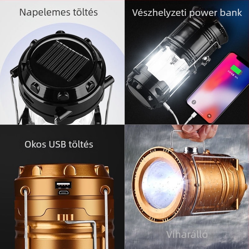LED kempinglámpa, újratölthető, 6V, 10W