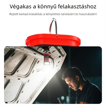 Mágneses autójavító munkalámpa Type-C töltéssel, digitális kijelzővel, forgó lámpatesttel, dupla mágneses akasztóval