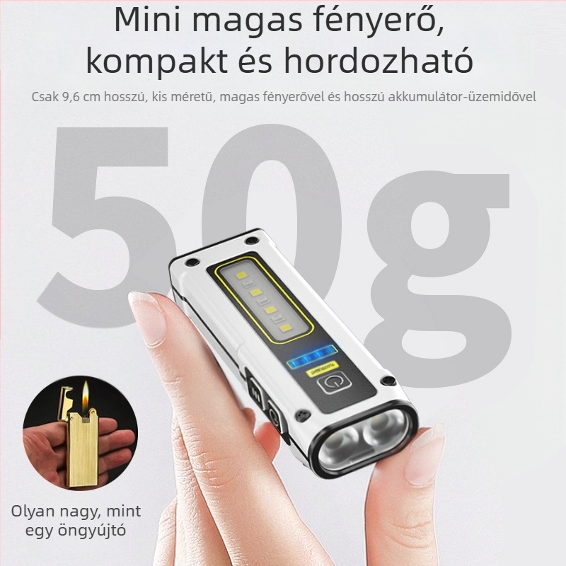 Mini hordozható LED zseblámpa mágneses munkalámpával — 5W, 1000mAh, 240–350 lm, vízálló