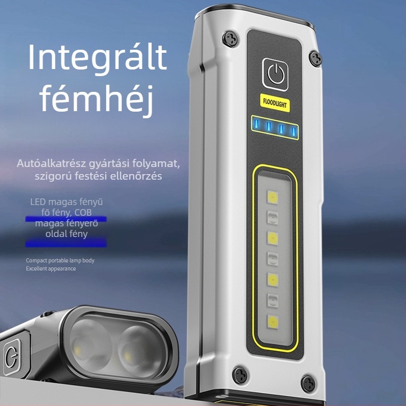 Mini hordozható LED zseblámpa mágneses munkalámpával — 5W, 1000mAh, 240–350 lm, vízálló