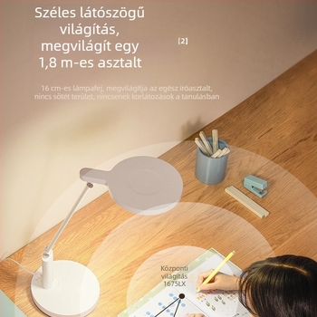 Diákok számára asztali lámpa, teljes spektrumú fény, CRI ≥95, kollégiumi mód, érintéses kapcsoló, USB táplálás 12W, éjjeli fény