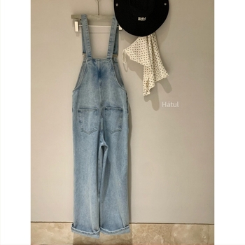 Denim nadrág hátulsó öv részlettel, széles láb, magas derék, patchwork dizájn