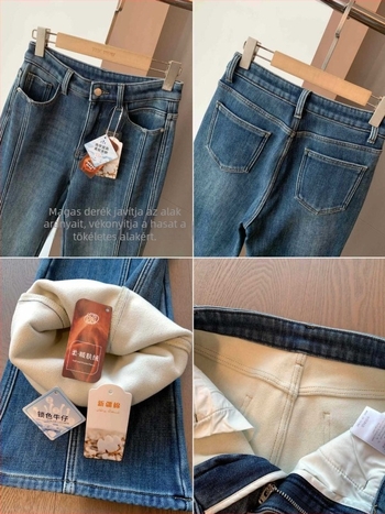 Nadrág - magas derék, mikroflare szabás, vintage mosott, bélés fleece, enyhén elasztikus