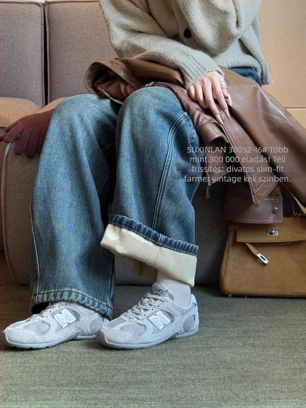 Magas derekú denim nadrág ívelt széles lábakkal, vast anyag, 80-90% denim-tartalom, téli 2025