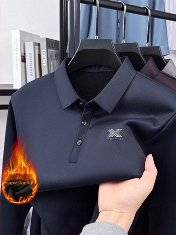 Hosszú ujjú téli pólóing, üzleti casual stílus, fleece bélés, meleg és kényelmes, galléros.