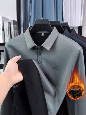 Hosszú ujjú téli pólóing, üzleti casual stílus, fleece bélés, meleg és kényelmes, galléros.