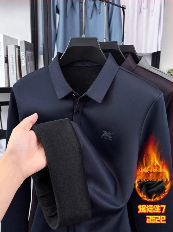 Hosszú ujjú téli pólóing, üzleti casual stílus, fleece bélés, meleg és kényelmes, galléros.