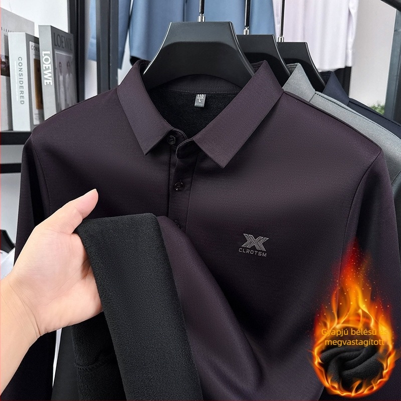 Hosszú ujjú téli pólóing, üzleti casual stílus, fleece bélés, meleg és kényelmes, galléros.