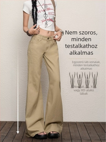 Kényelmes női denim farmernadrág mikróflare-rel, széles szárú, magas derék, elasztikus