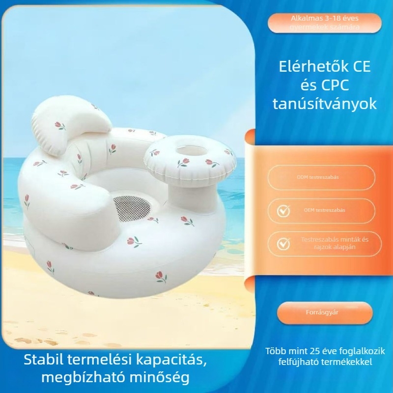Baba felfújható összecsukható etetőszék, anti‑felborulás, PVC anyag, Happy child márka (PVC · Márka: Happy child · Otthoni használat · Felfújható · Összecsukható)