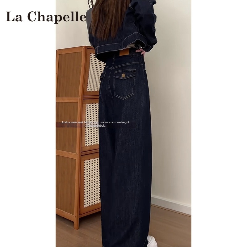 La Chapelle Sötétkék széles szárú női farmerok, 2025-ös új modell tavasz–ősz, laza fazon, magas derék, denim, egyenes szabás