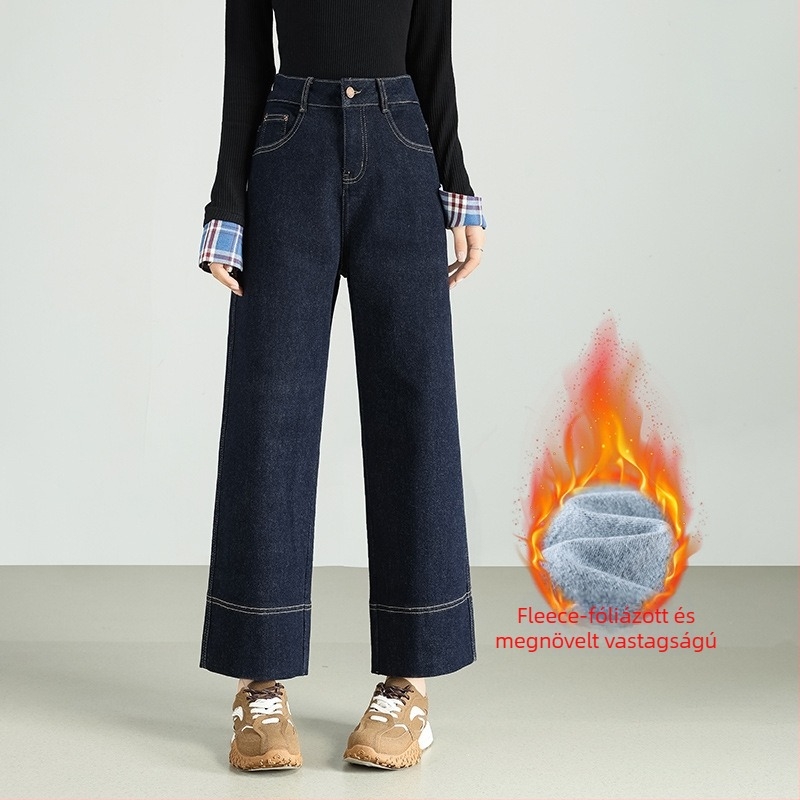 Denim női farmernadrág, egyenes szárú, magas derekú, 90–95% pamut, magas elasztikusság