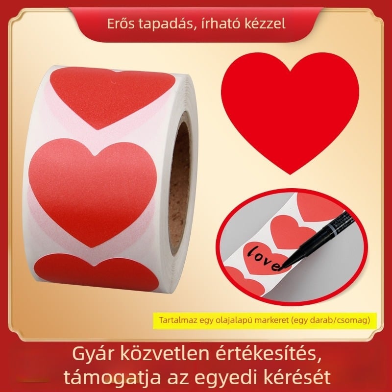 Színes kézírásos nagy szív alakú matrica – rajzfilmszerű öntapadós névjegy, Wright Riley, anyag: bevont papír ragasztó, testre szabható, ideális ajándék