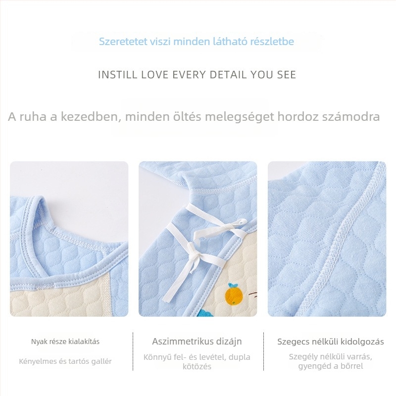 Újszülött számára készült pamut fleece-béléssel ellátott pizsama szett - 100% pamut, vastag meleg, kerek nyakú, mesefigurás mintázat, őszi-téli.