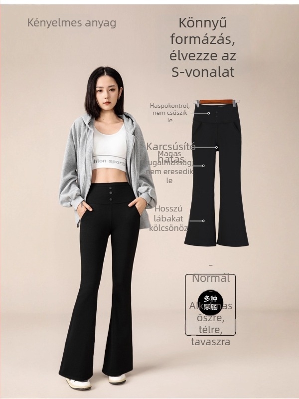Fleece-béléssel bélelt vastag bootcut jóga nadrág nőknek, magas derék, haskontroll és fenékemelés, nylon