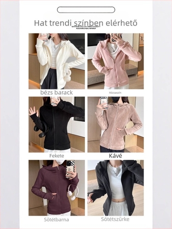 Női fleeceszővel bélelt kapucnis kardigán, pamut-poliészter anyag, cipzáras lezárás, karcsú szabás, ingázó stílus