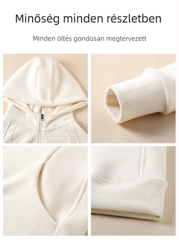 Női fleeceszővel bélelt kapucnis kardigán, pamut-poliészter anyag, cipzáras lezárás, karcsú szabás, ingázó stílus