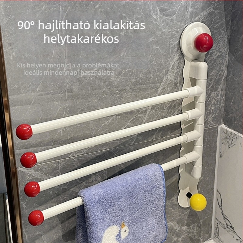 Forgó szívócsésze törölközőtartó a fürdőszobába – vasból, fúrás nélküli telepítés, nyom nélkül