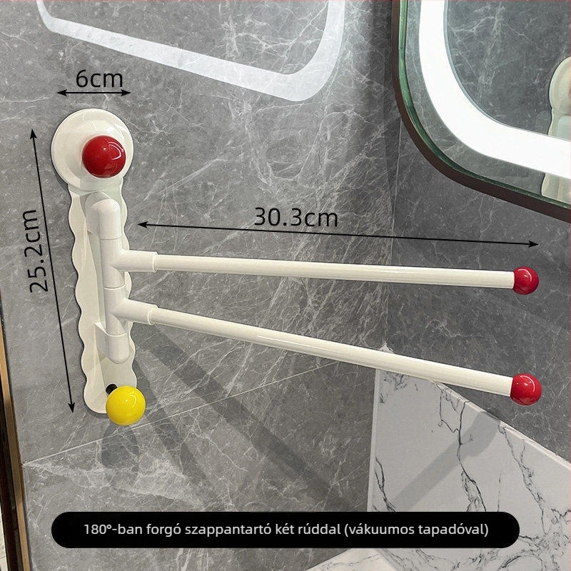 Forgó szívócsésze törölközőtartó a fürdőszobába – vasból, fúrás nélküli telepítés, nyom nélkül
