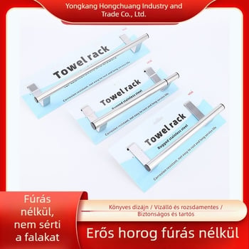 Rozsdamentes acél egycsöves törölközőtartó az ajtó mögötti felszereléshez, fúrás nélküli rögzítés, teherbírás 5 kg