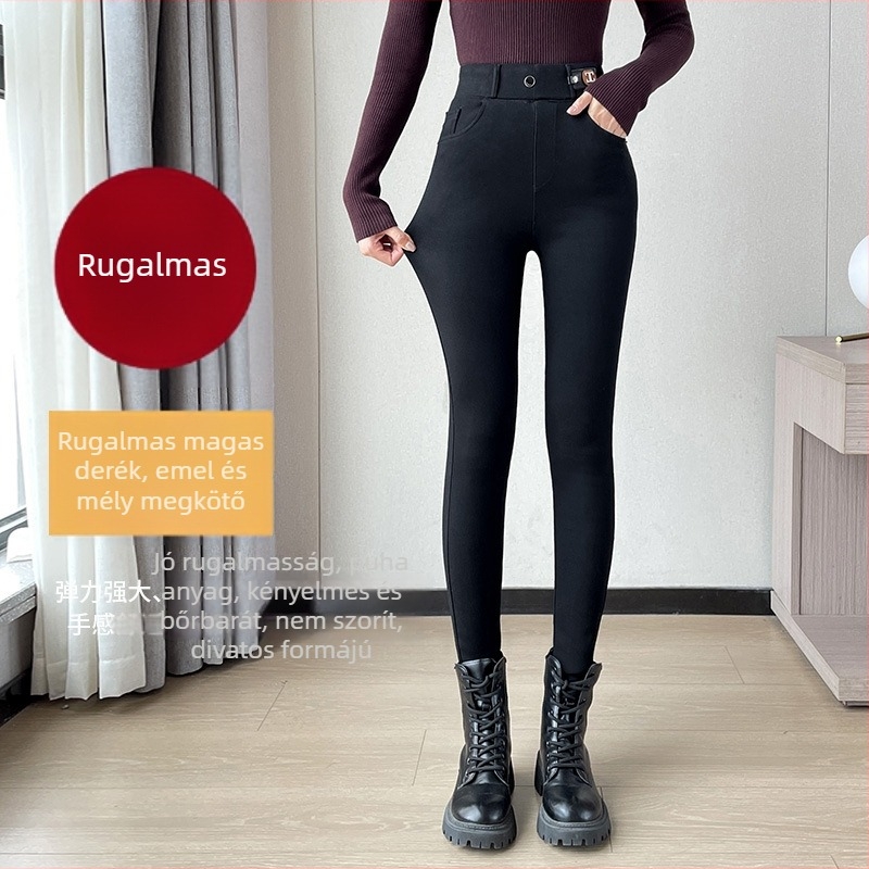 Női fleece-béléssel ellátott leggings téli, vastag, magas derekú, karcsú szabás, meleg viszkóz rostból
