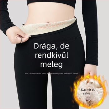 Női jóganadrág kasmír-selyem Sharkskin anyagból, vastag fleece-béléssel, téli meleg, geometrikus mintázat