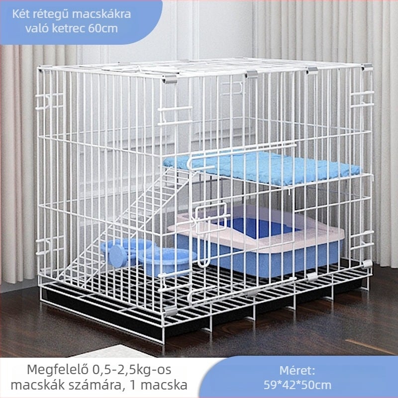 Rozsdamentes acélból készült összecsukható több szintes macskakosár beltéri használatra szerelés nélkül