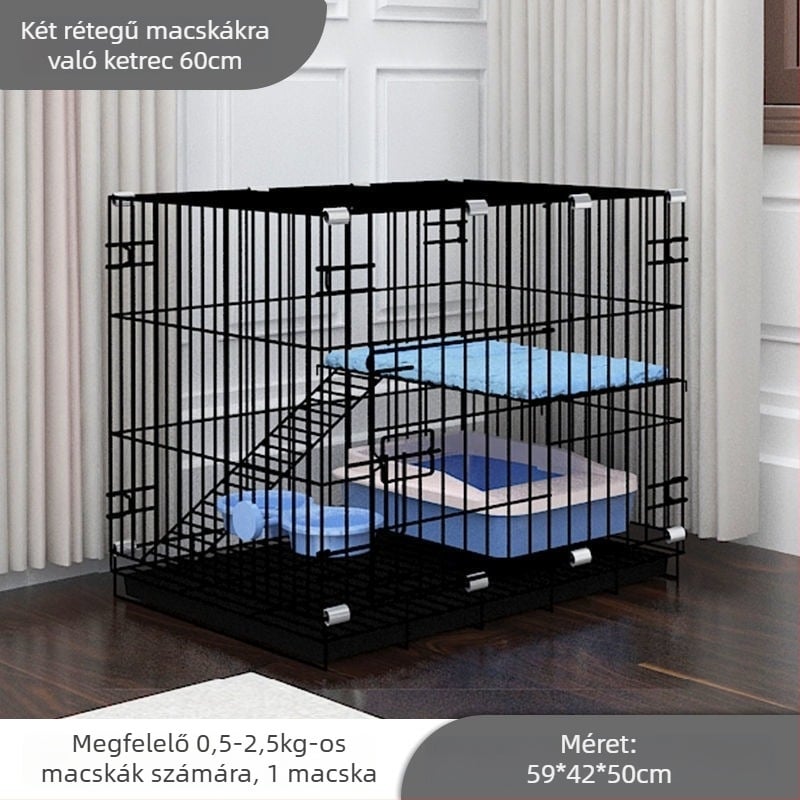 Rozsdamentes acélból készült összecsukható több szintes macskakosár beltéri használatra szerelés nélkül