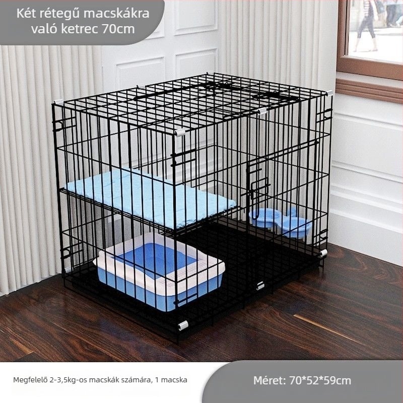 Rozsdamentes acélból készült összecsukható több szintes macskakosár beltéri használatra szerelés nélkül