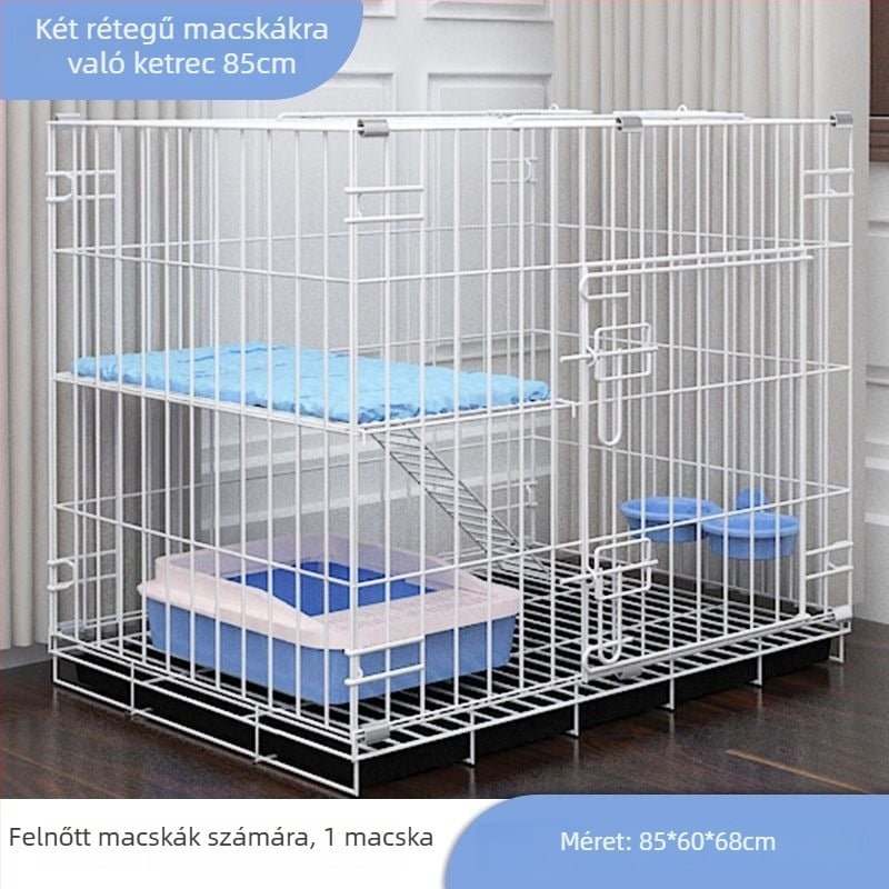 Rozsdamentes acélból készült összecsukható több szintes macskakosár beltéri használatra szerelés nélkül