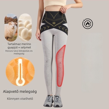 Termikus leggings nylon és spandex anyagból, magas derék, bokáig érő hossz, szoros fazon, melegen tart