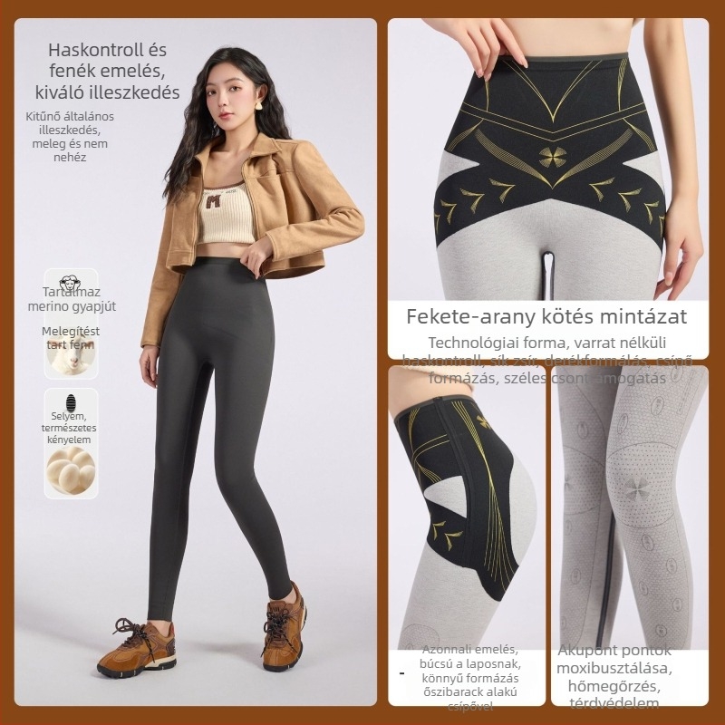 Termikus leggings nylon és spandex anyagból, magas derék, bokáig érő hossz, szoros fazon, melegen tart