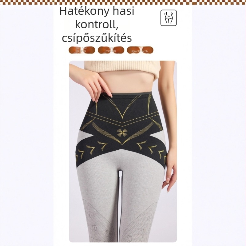 Termikus leggings nylon és spandex anyagból, magas derék, bokáig érő hossz, szoros fazon, melegen tart