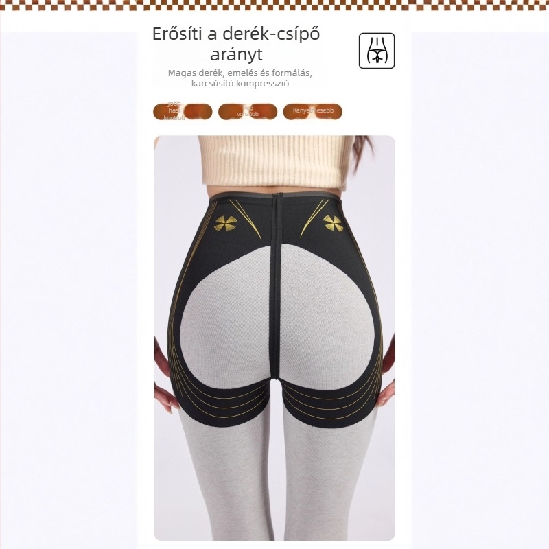 Termikus leggings nylon és spandex anyagból, magas derék, bokáig érő hossz, szoros fazon, melegen tart