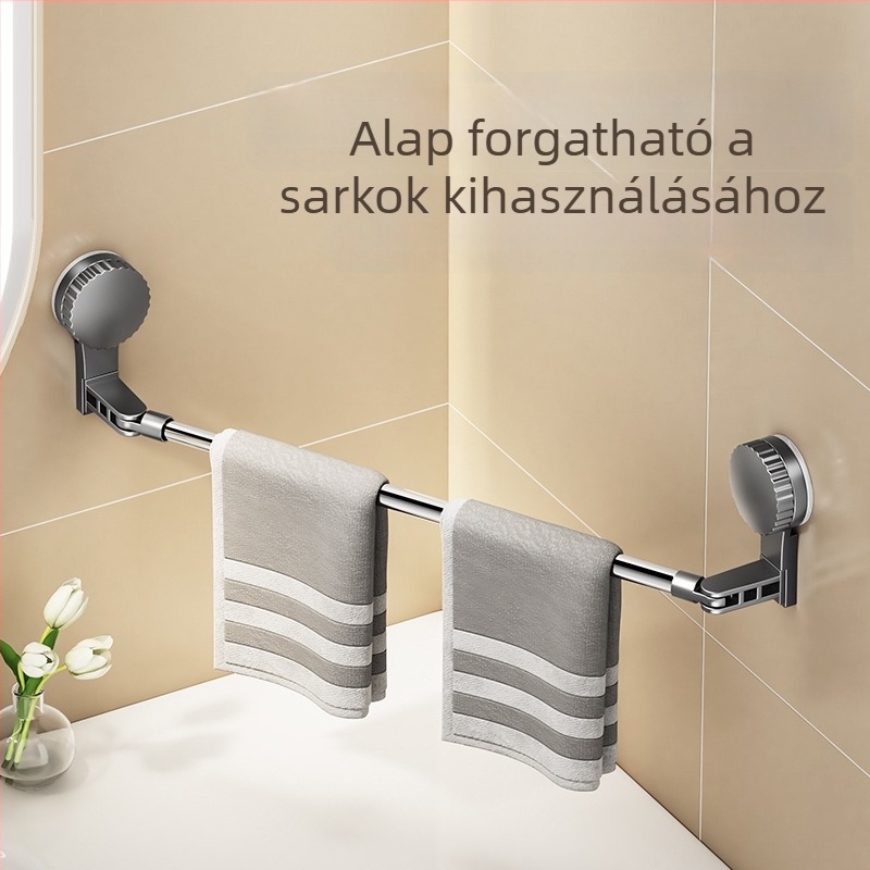 Rupai szívócsészés törölközőtartó a fürdőszobába, teleszkópos, lyukasztás nélküli felszerelés, anyagok: műanyag és rozsdamentes acél (Rupai)