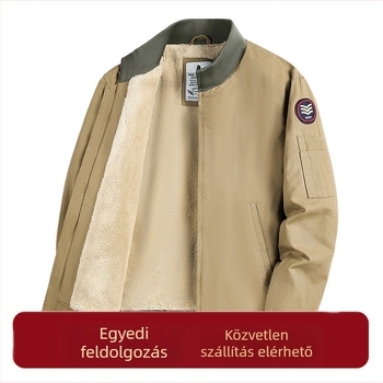 Férfi pamut kabát vastag fleece béléses, álló gallér, cipzár, oldalzsebek, poliészter töltés