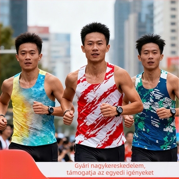 Uniszex maratoni futó mellény gyorsan száradó anyagból, 90% poliészter és szintetikus rostok keveréke, lélegző, varrat nélküli ragasztócsík, minden évszakra